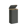 Songmics slate grey 100L laundry hamper with lid open, studio shot with bamboo trim