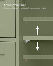 Close-up of the adjustable interior shelf moving between 3 height positions inside the cupboard