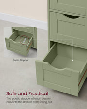 Close-up of an open drawer showing the plastic stopper that prevents it falling out