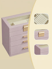 Angled view of the closed box with inset close-ups of the ring roll, gold handle and lined top tray