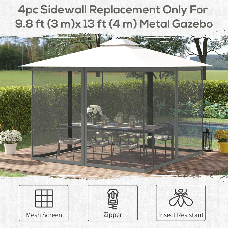 Outsunny 352 x 207cm Universal Replacement Mesh Sidewall Netting for Patio Gazebos and Canopy Tents, (Sidewall Only) Dark Grey AOSOM