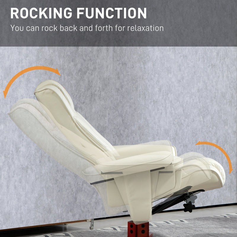 Reclining Chair and Footstool Set for Relaxing at Home with Padded Faux Leather Cream White