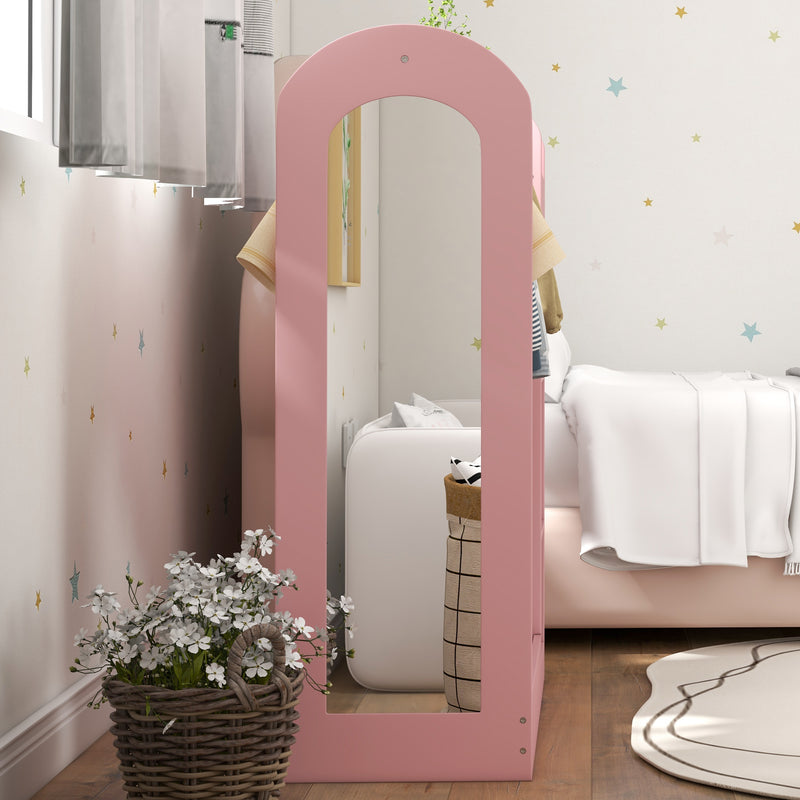 Kids Clothes Rail with Storage Shelf Mirror and Boxes for Bedroom or Nursery Pink by AIYAPLAY