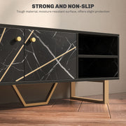 TV Stand Unit for TVs up to 50 Inches with Storage Shelves and Cupboard Black Marble Tone