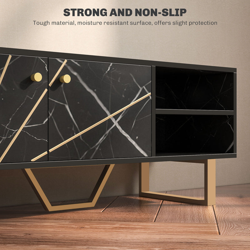 TV Stand Unit for TVs up to 50 Inches with Storage Shelves and Cupboard Black Marble Tone