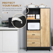 Freestanding Kitchen Storage Cabinet with Drawers and Adjustable Shelves 160cm Natural Black