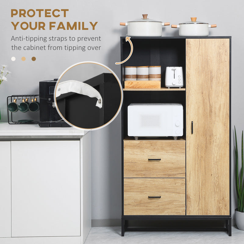 Freestanding Kitchen Storage Cabinet with Drawers and Adjustable Shelves 160cm Natural Black