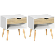 Set of 2 Bedside Tables with Drawer and Shelf for Bedroom Storage by HOMCOM