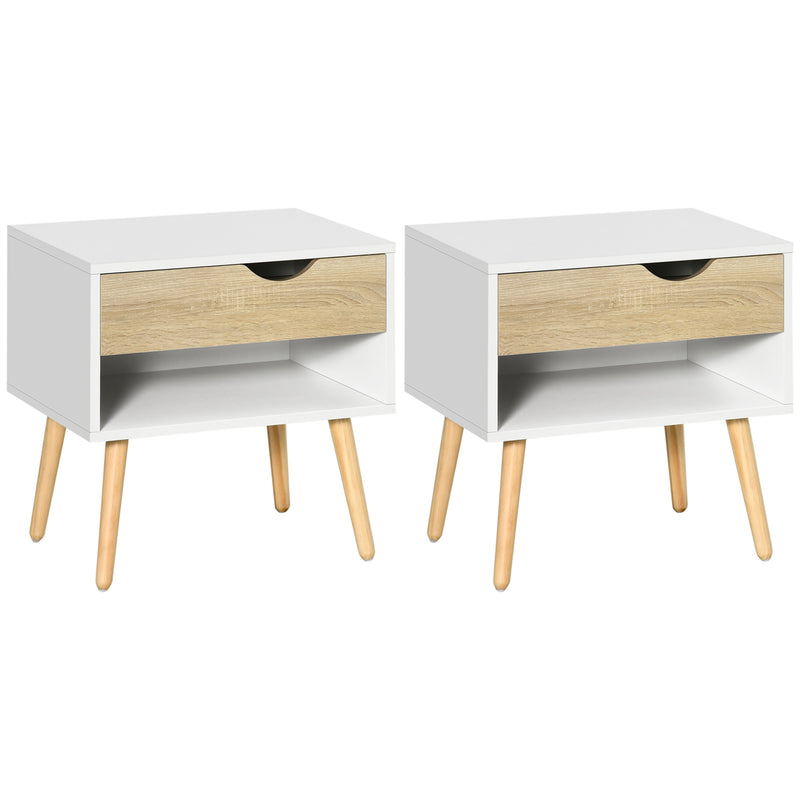 Set of 2 Bedside Tables with Drawer and Shelf for Bedroom Storage by HOMCOM