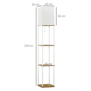 Tall Floor Lamp With Shelves And Fabric Shade For Living Room Or Bedroom, White