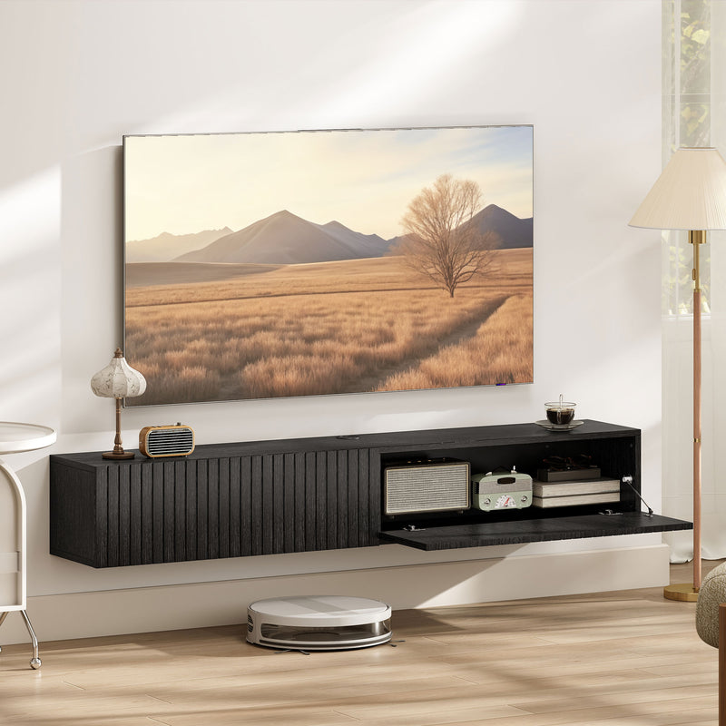 Floating TV Stand for TVs up to 72 Inches with Hidden Storage and Cable Management Black