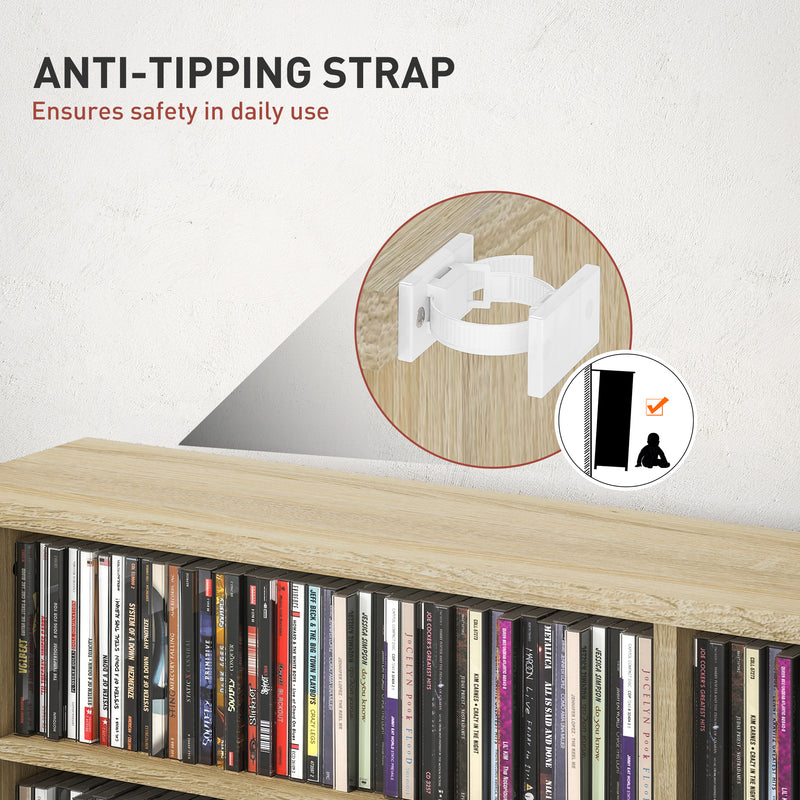 16 Compartment Wooden Media Storage Shelf in Natural Finish for DVDs and CDs by Homcom