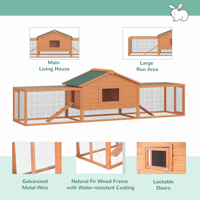 Wooden Guinea Pig Hutch with Ramp Two-Level Shelter for Outdoor Use Golden Red AOSOM