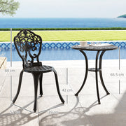 Black Three Piece Aluminium Floral Bistro Set for Garden or Patio by Outsunny