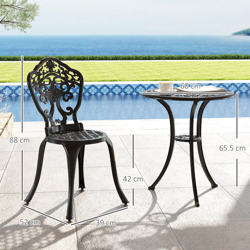 Black Three Piece Aluminium Floral Bistro Set for Garden or Patio by Outsunny