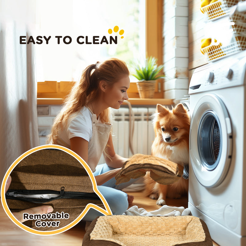 Calming Dog Bed with Removable Cover and Anti Slip Base for Small Dogs Brown