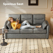 3 Seater Sofa, Dark Grey Faux Leather Sofa With Cushioned Seats For Lounge Or Living Room