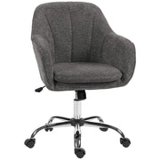Grey Velvet Feel Swivel Office Chair With Padded Seat And Adjustable Height
