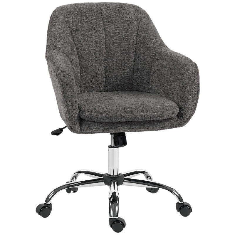 Grey Velvet Feel Swivel Office Chair With Padded Seat And Adjustable Height