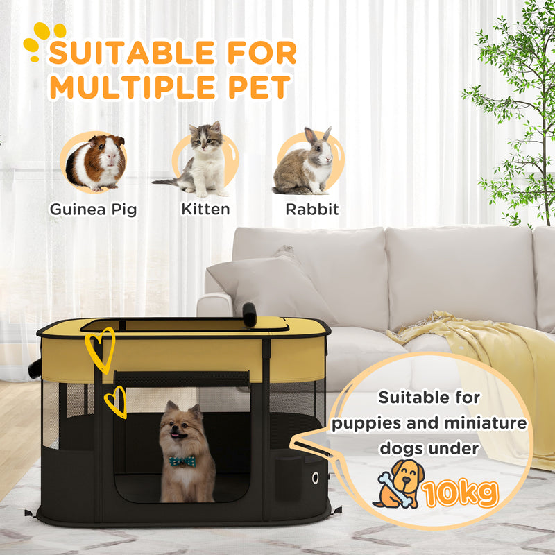 Foldable Dog Playpen with Storage Bag and Ground Stakes for Indoor and Outdoor Use, Yellow