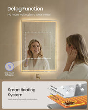 Woman using the anti-fog Songmics mirror with a clear centre patch after one-touch defogging