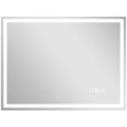 HOMCOM 80 x 60 cm silver-tone LED bathroom mirror, front view with lights on