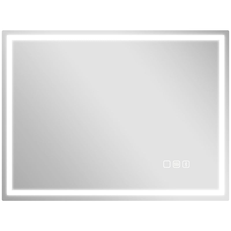 HOMCOM 80 x 60 cm silver-tone LED bathroom mirror, front view with lights on