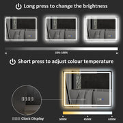 Touch panel diagram showing brightness from 10% to 100% and colour temperature from 3000K to 6500K with clock display