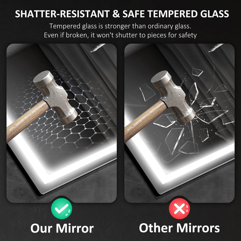Comparison graphic showing the tempered glass resisting a hammer strike versus ordinary glass shattering