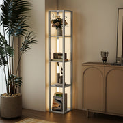 Tall Floor Lamp With Storage Shelves And Adjustable Brightness For Living Room, Oak
