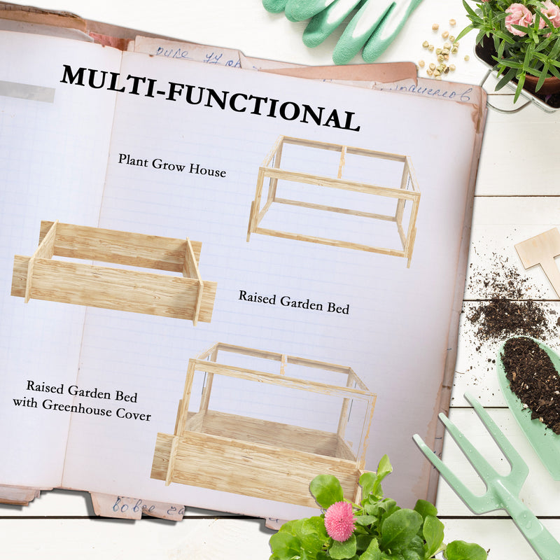 Wooden Greenhouse Planter Box With Lift-Up Lid For Growing Plants Outdoors