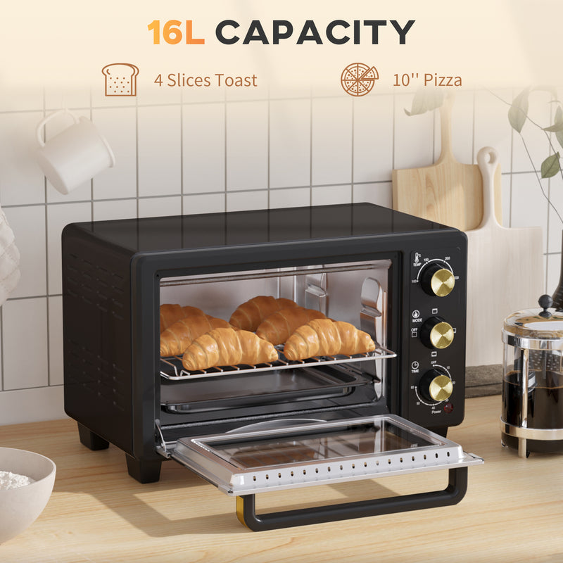 16L Mini Countertop Oven 1400W Ideal for Small Kitchens and Quick Meals Black