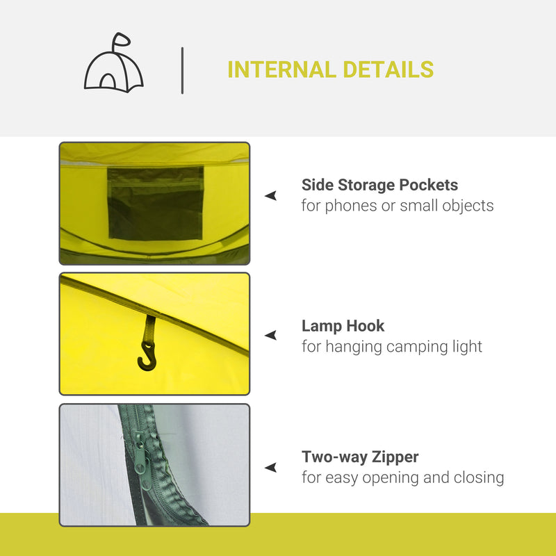 Outsunny 4 Person Pop-up Camping Tent, Family Dome Tent with Ground Sheet, 4 Windows and Portable Carry Bag for Beach Outdoor Trip, Yellow