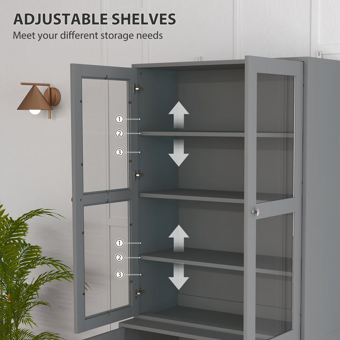 Grey Double Storage Display Cabinet with Shelves by HOMCOM