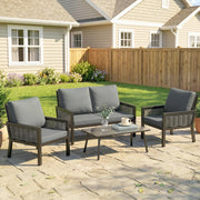 4-Piece Rattan Garden Furniture Set with Loveseat, Armchairs and Coffee Table — Dark Grey or Light Grey Outsunny