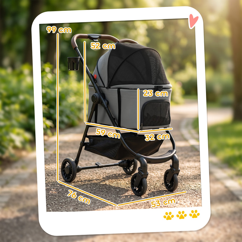3-in-1 Pet Stroller for Small Dogs or Cats with Foldable Frame and Washable Cushion Grey Black Pawhut