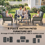 4-Piece Rattan Garden Furniture Set with Loveseat, Armchairs and Coffee Table — Dark Grey or Light Grey Outsunny
