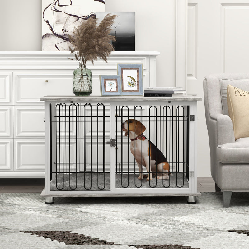 Indoor Dog Crate with Lockable Doors and Washable Cushion Doubles as Side Table White