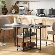 Grey Industrial Folding Dining Table with Drop Leaf and Storage Shelves for Small Spaces