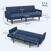 Dark Blue 3 Seater Linen Feel Sofa Bed with Storage and Cupholders by HOMCOM