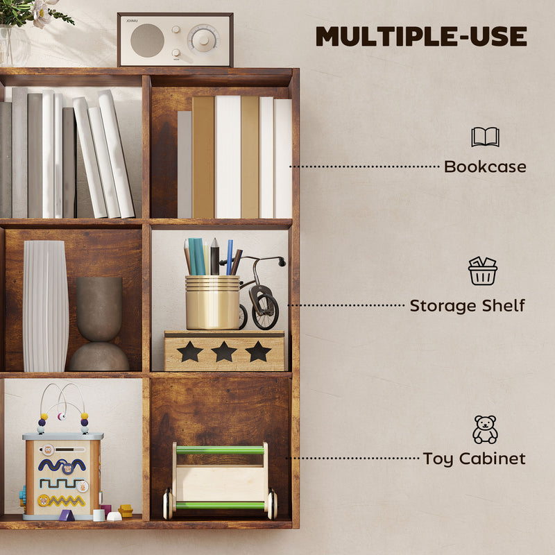 3 Tier 9 Cube Storage Unit With Cupboard Ideal For Home Office Organisation Rustic Brown