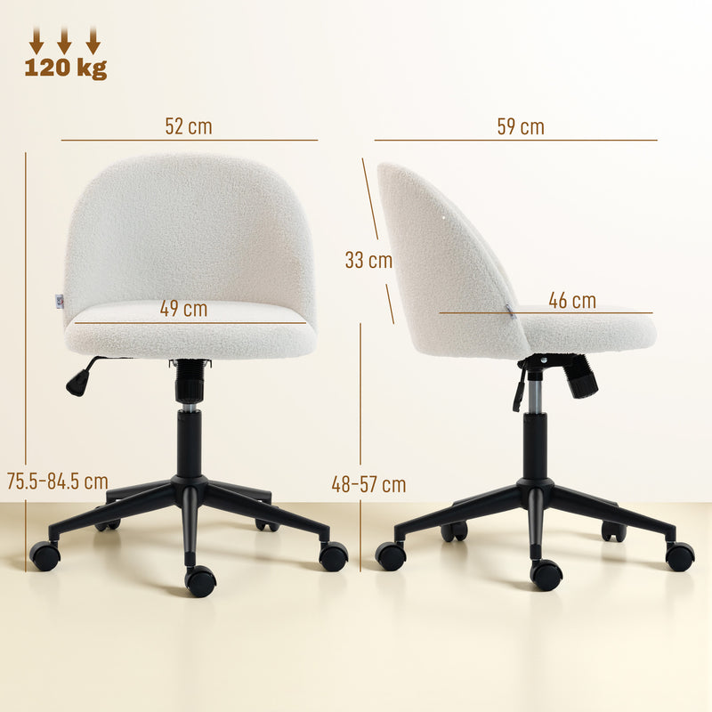 Teddy Fleece Swivel Office Chair With Wheels And Adjustable Height For Home Cream White AOSOM