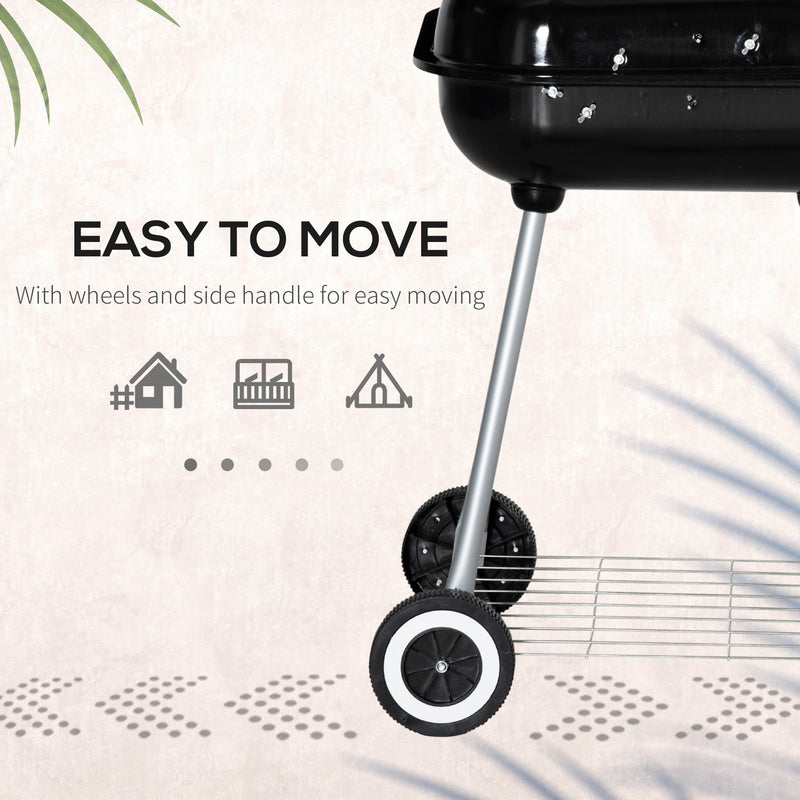 Portable Charcoal BBQ Grill with Wheels and Utensils for Outdoor Cooking and Camping by Outsunny