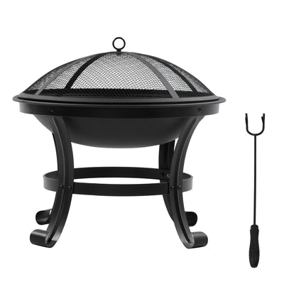Outsunny Outdoor Fire Pit, Firepit with Mesh Lid, Poker, for Camping, Bonfire, Picnic, Black AOSOM