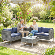 4 Seater Rattan Garden Furniture Set with Storage Box and Coffee Table, Mixed Grey Outsunny