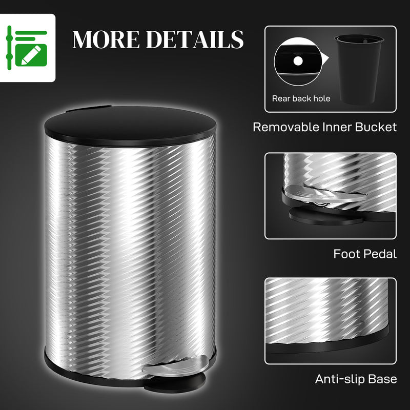20L Stainless Steel Kitchen Bin With Soft Close Lid Ideal For Home Use, Silver