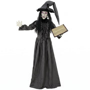 Homcom animated Halloween witch in a dark Victorian gown holding a spellbook, studio shot
