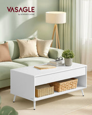 Vasagle matte white lift-top coffee table styled in a living room