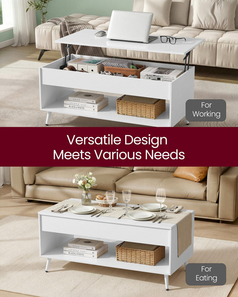 Vasagle lift-top coffee table used for laptop work and as a dining table