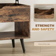 Close-up of the anti-pinch groove and heavy-duty metal legs on the coffee table frame
